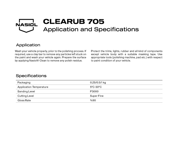 CLEARUB 705 APPLICATION AND SPECIFICATIONS