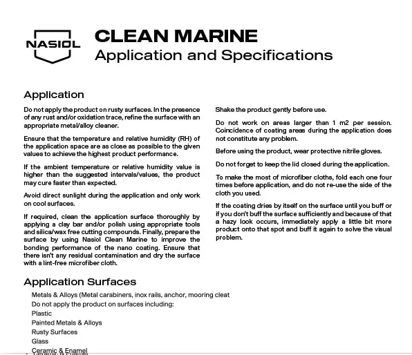 CLEAN MARINE APPLICATION AND SPECIFICATIONS