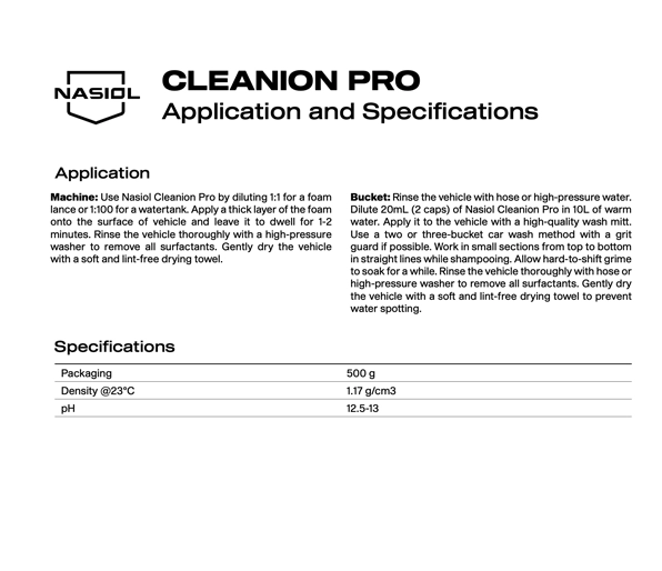 CLEANION PRO APPLICATION AND SPECIFICATIONS