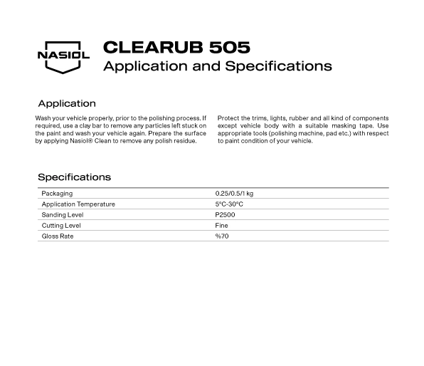 CLEARUB 505 APPLICATION AND SPECIFICATIONS