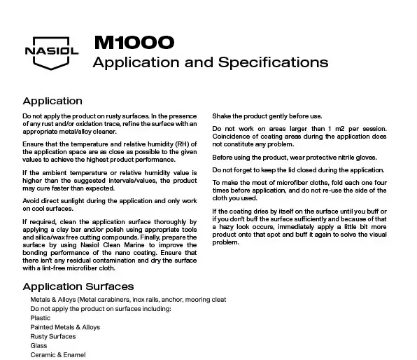 M1000 FIRST STEP APPLICATION AND SPECIFICATIONS