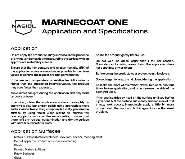 MARINECOAT ONE APPLICATION AND SPECIFICATIONS