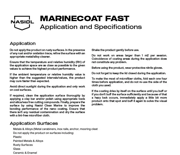 MARINECOAT FAST APPLICATION AND SPECIFICATIONS