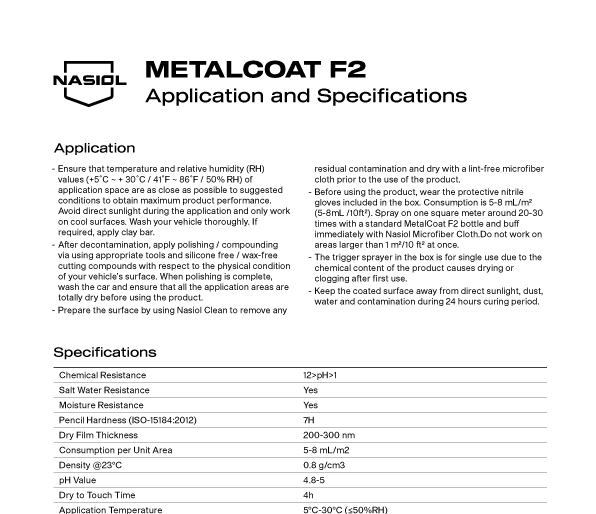 METALCOAT F2 APPLICATION AND SPECIFICATIONS