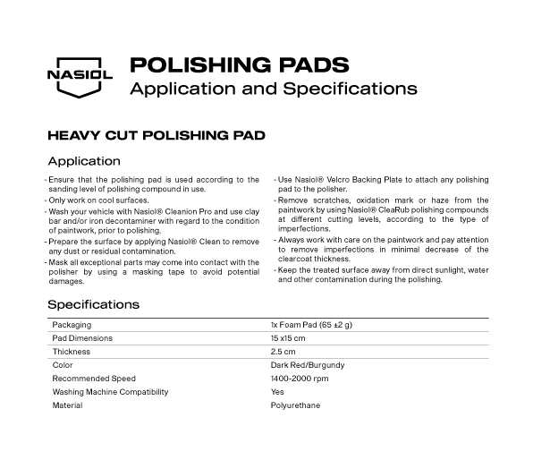 POLISHING PADS APPLICATION AND SPECIFICATIONS