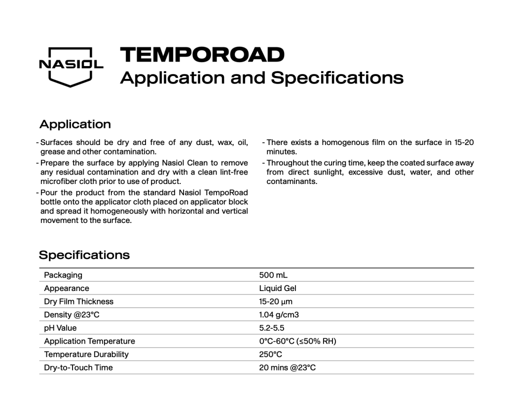 TEMPOROAD APPLICATION AND SPECIFICATIONS