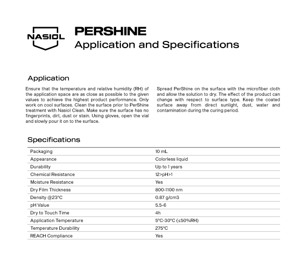 PERSHINE APPLICATION AND SPECIFICATIONS