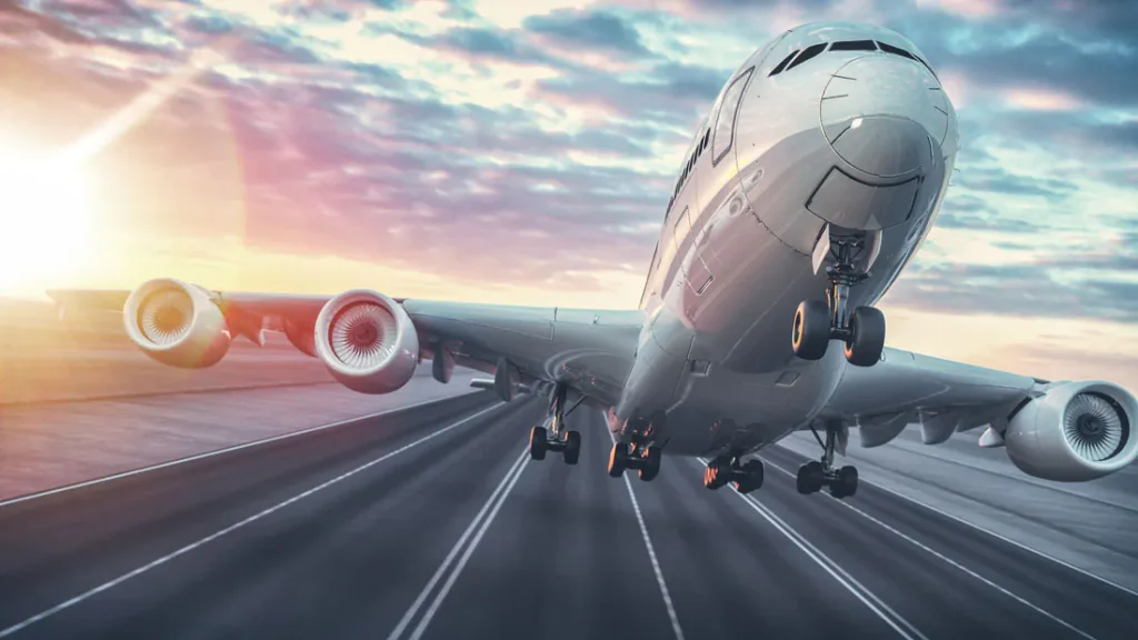 飛行機が飛び立つ様子