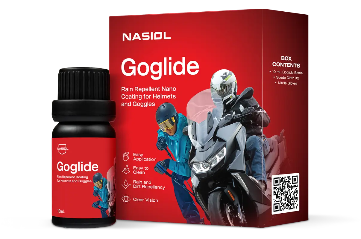 雨や汚れをはじくヘルメットやゴーグル用コーティングGoglide