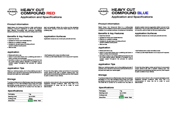 HEAVY CUT COMPOUND APPLICATION AND SPECIFICATIONS